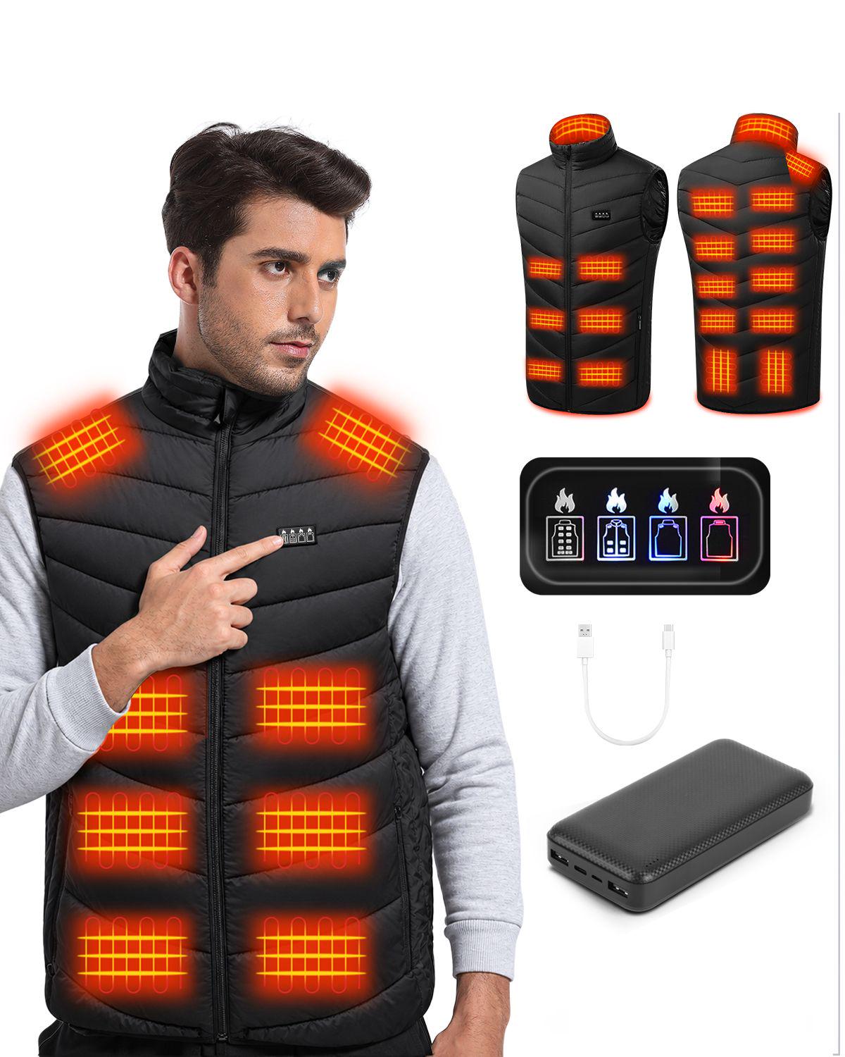 Heated Vest, 21 Heating Zones, 20000mAh Power Bank, Black, L